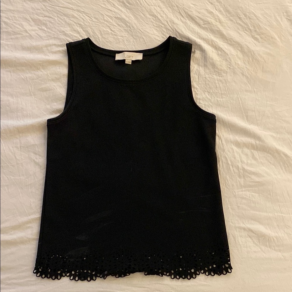 Black Sleeveless Top with Lace Hem